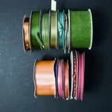 Brown, Green + Muted Pink Ribbon Bundle - 12 Spools