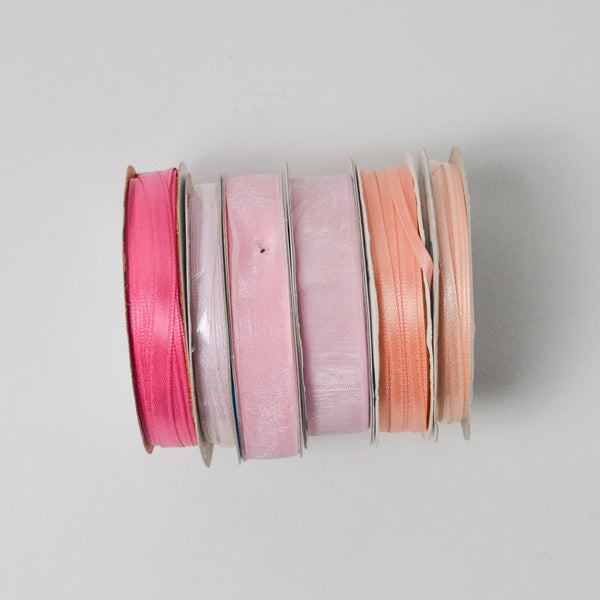 Pink Satin + Organza Ribbon - 6 Spools