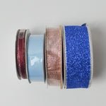 Sparkly Blue, Pink + Burgundy Ribbon - 4 Spools