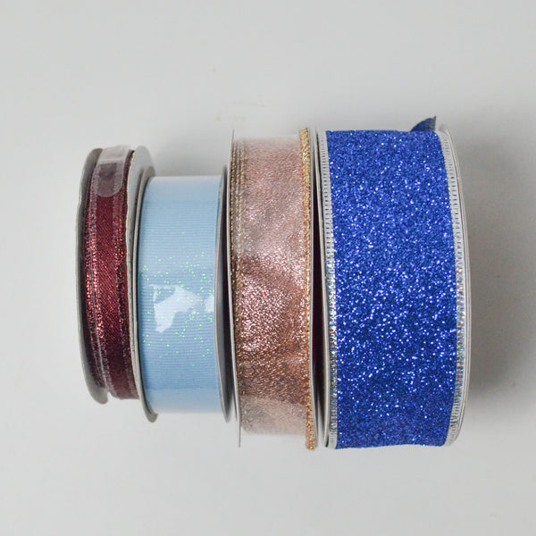Sparkly Blue, Pink + Burgundy Ribbon - 4 Spools