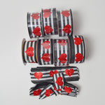 Black + White Striped Ribbon with Sparkly Hearts - 7 Spools