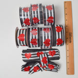 Black + White Striped Ribbon with Sparkly Hearts - 7 Spools