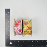 Pink + Yellow Ornate Rose Print Flora-Satin Waterproof Ribbon Bundle - 2 Rolls