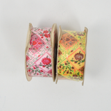 Pink + Yellow Ornate Rose Print Flora-Satin Waterproof Ribbon Bundle - 2 Rolls