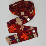 Red + Beige Embroidered + Mirrored Appliqué Leaf Trim