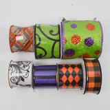 Purple, Black, Orange + Green Ribbon Bundle - 7 Rolls