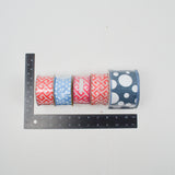 White, Red + Blue Geometric Ribbon Bundle - 5 Rolls