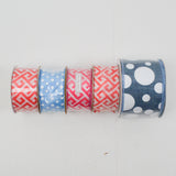 White, Red + Blue Geometric Ribbon Bundle - 5 Rolls