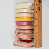 Pink, Yellow + White Satin + Picot Edged Ribbon Bundle - 10 Rolls