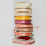 Pink, Yellow + White Satin + Picot Edged Ribbon Bundle - 10 Rolls
