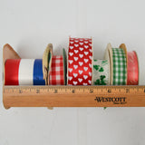Red, White + Green Patterned Flora-Satin, Acetate + Satin Ribbon Bundle - 6 Rolls