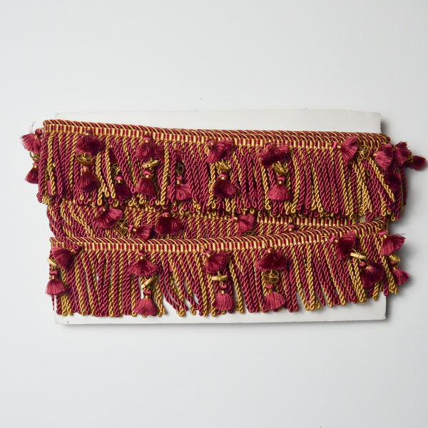 Red + Gold Fringed Tassels Cotton + Silk Blend French Bullion Trim - Multiple Pieces