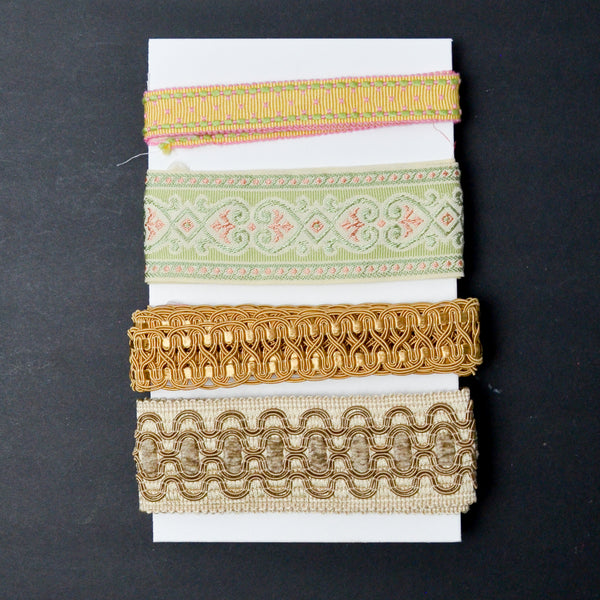 Pink, Green + Tan Passementerie Trim Bundle - Set of 4