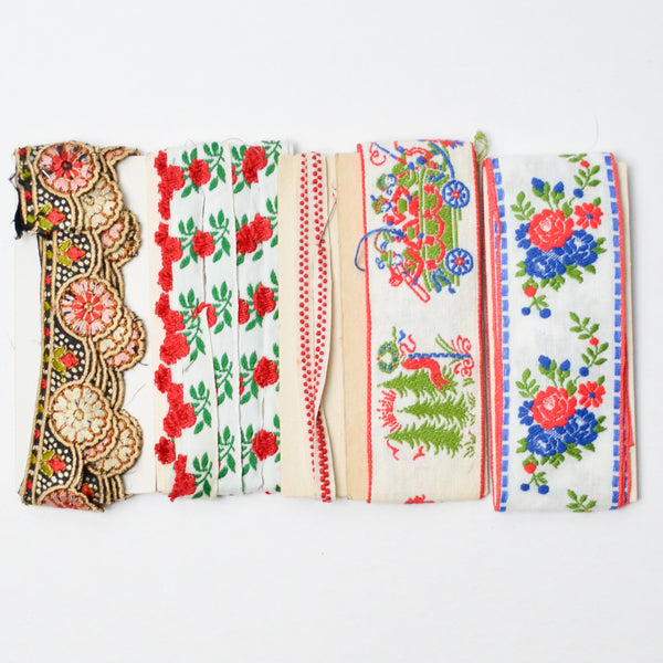 Woven Red + Floral Fabric Trim Bundle