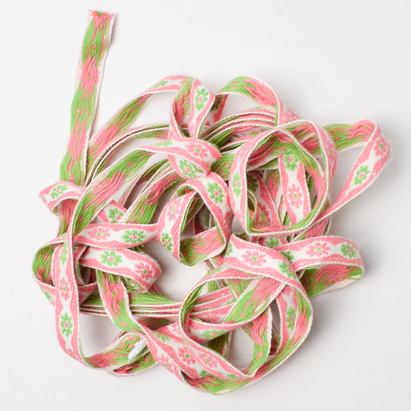Pink, White + Green Woven Floral Trim