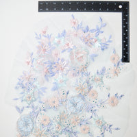 Pastel Blue + Pink Sequin and Lace Floral Appliqué