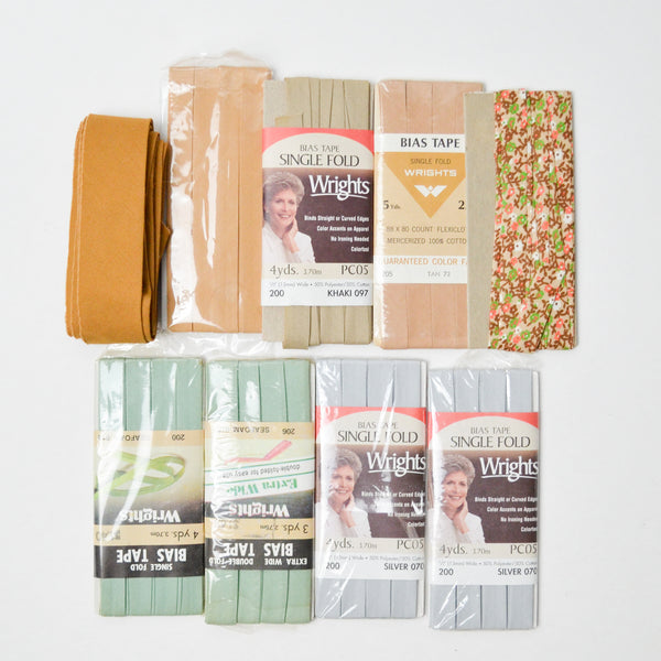 Gray, Brown + Green Bias Tape - Set of 9