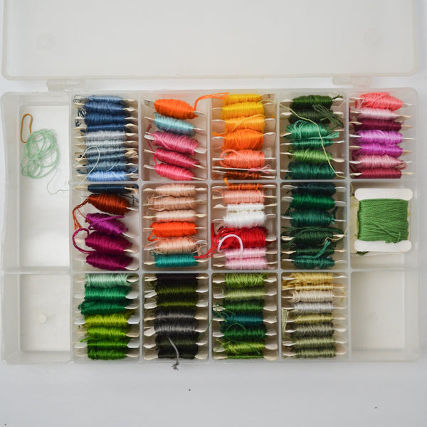 Green + Colorful Embroidery Floss in Organizing Case