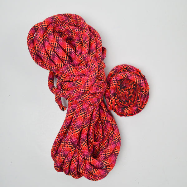 Pink + Orange Plaid Woven Nylon Tube Rope