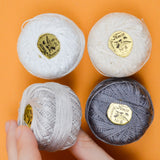 White + Gray Finca No. 8 Perle Cotton Thread - 4 Spools