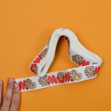 White, Brown + Red MOM Print Teddy Bear Ribbon