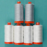 White + Gray Aurifil Mako'Ne 50/2 Cotton Thread - 6 Spools