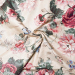 Beige + Rose Print Cotton Scotchgard-Coated Drapery Fabric, 56" Wide - By The Yard