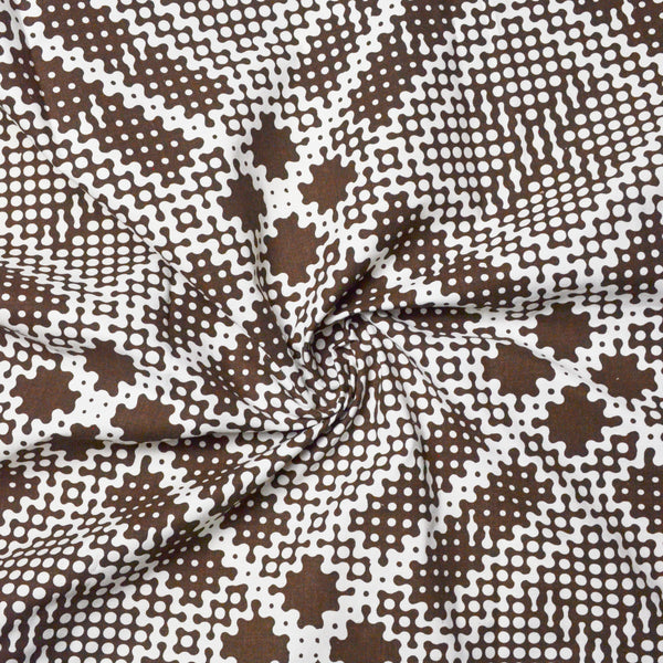 Brown + White Dot Printed Woven Canvas Fabric, 54" Wide - By The Yard
