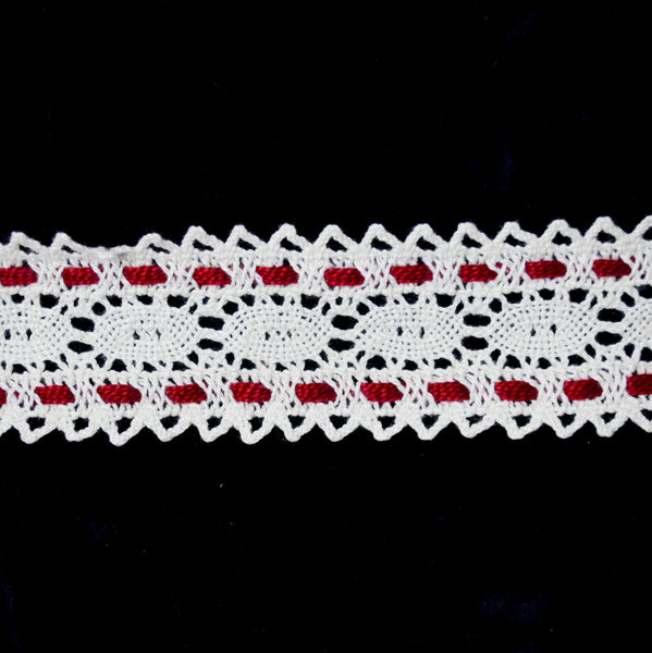 Red + White Polyester Vintage Lace Trim - By The Yard