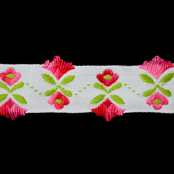 Floral + Loop Fringe Detail Jacquard Woven Cotton Trim - By The Yard