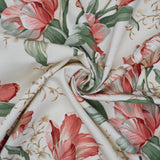 Beige, Pink + Green Waverly Garden Lane Floral Print Cotton Drapery + Upholstery Fabric, 56" Wide - By the Yard