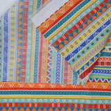 Blue, Orange, Yellow + White Geometric Stripe Print Polyester Outdoor Fabric, 54" Wide - By the Yard