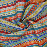 Blue, Orange, Yellow + White Geometric Stripe Print Polyester Outdoor Fabric, 54" Wide - By the Yard
