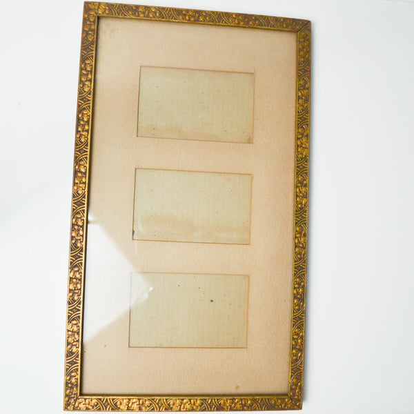 Gold Tone Wooden Frame with Triple Photo Mat