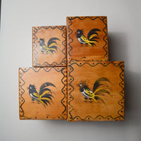 Vintage Rooster Pattern Decorative Wood Box Set with Lids Default Title
