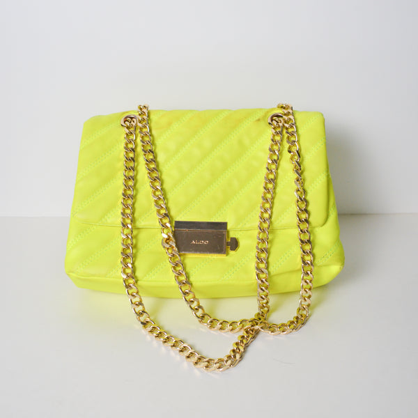 Neon Yellow Aldo Purse with Gold Chain Strap Make Mend