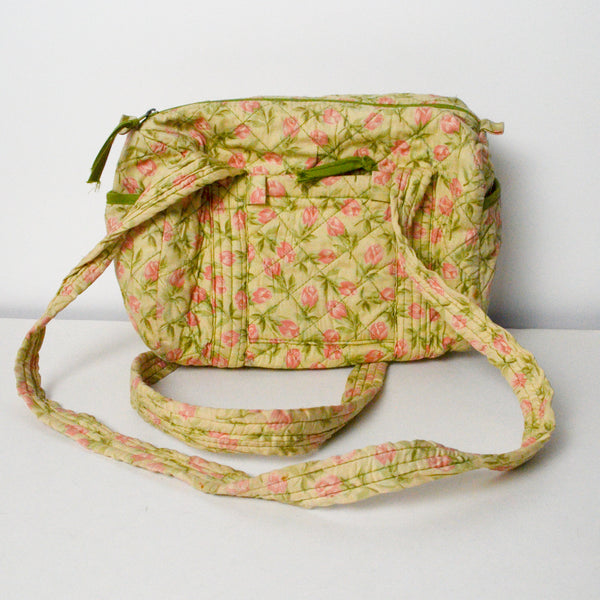 Green + Pink Floral Quilted Mini Duffel Bag