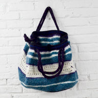 Blue + White Felted Knit Bag