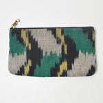 Green Ikat Fabric Zipper Pouch