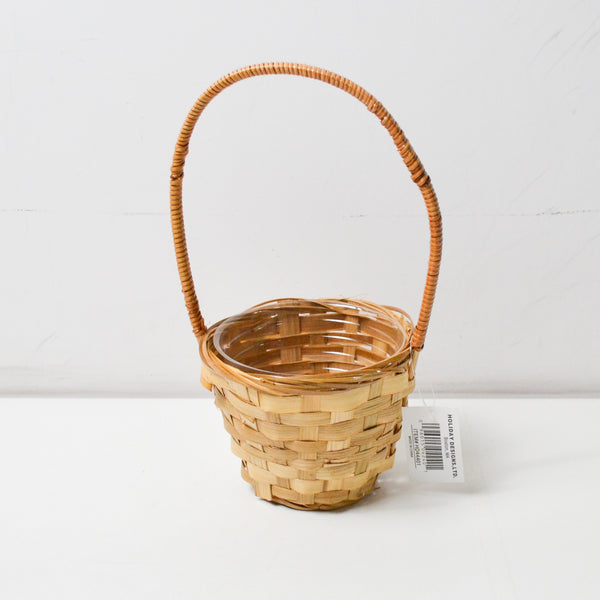 5" Round Lacquered Bamboo Basket with Plastic Liner