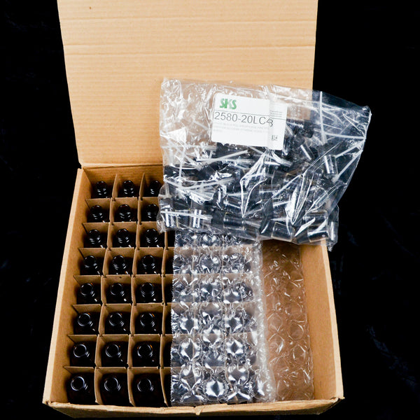 Amber Glass Bottles with Fine Mist Sprayers + Caps - Case of 48