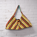 Red, Yellow, Green + Brown Striped Wide Corduroy Knitting Handbag