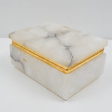 Alabaster Marble Box with Gold Hardware