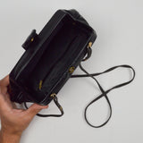 Black Leather Snap Closure Frame Shoulder Bag