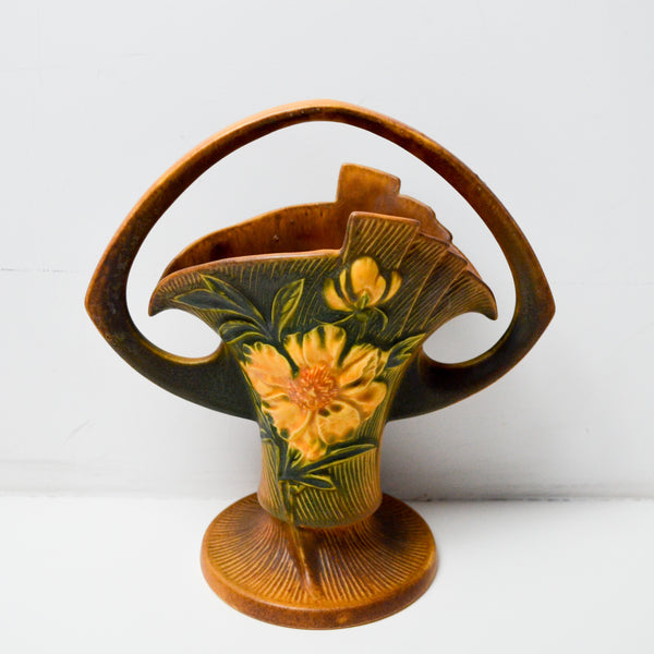 Roseville Pottery Peony Ceramic Basket