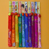 Assorted Patterned Chopsticks with Fabric Sleeves - 10 Pairs