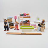Miniature Wooden Doll Family + Furniture Bundle