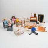 Miniature Doll Family + Wooden Battat Furniture Set