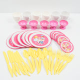 Pink, White + Yellow Plastic Doll Dishware + Enamel Mini Plate Set