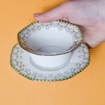 Green + White Porcelain Custard Cup + Saucer
